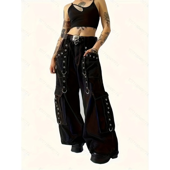 New 's Jeans, American Style Jeans, Black Wide Leg Pants,, Baggy Pants Women, De - Picture 1 of 6